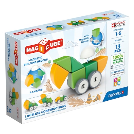 Geomag Magicubes Shapes with Wheels, Recycled Plastic, 13 Pieces Per Set 202